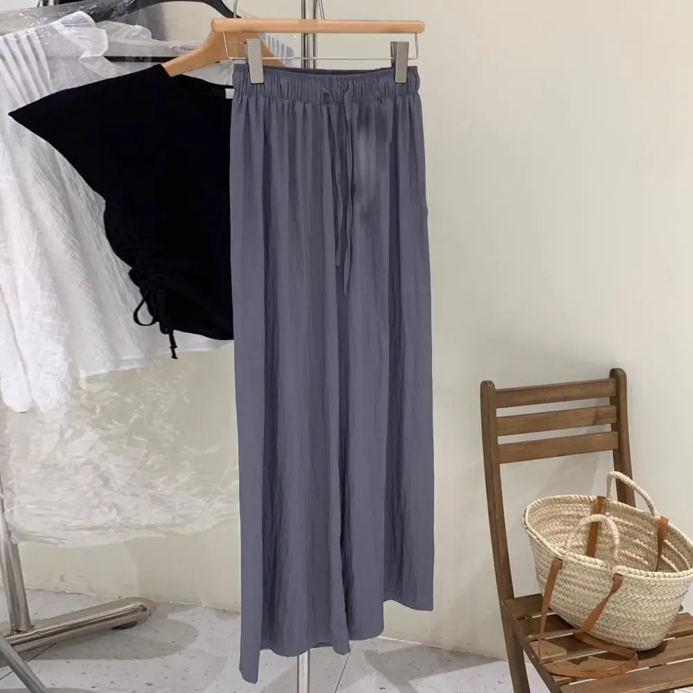 Women High Waist Wide Leg Pants Elastic High Waist Women's Casual Pants Adjustable Drawstring Trousers Solid Color for Comfort