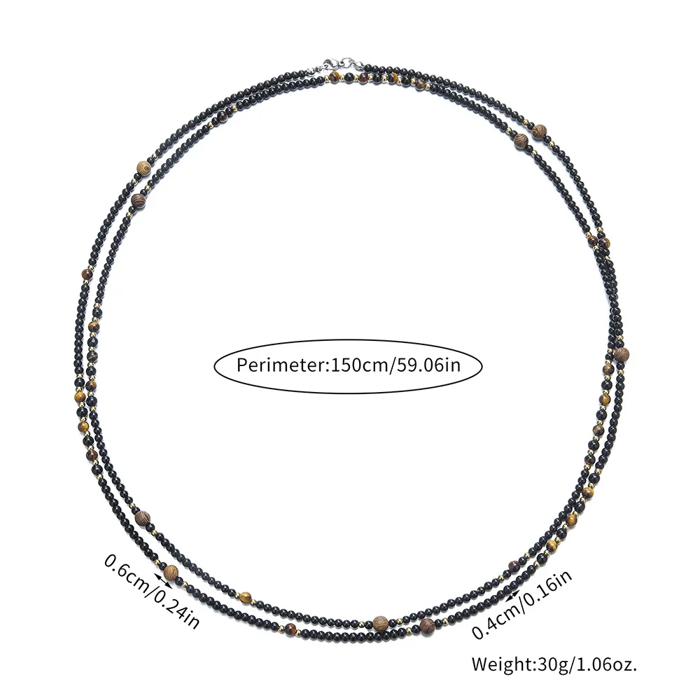 Retro Black Agate Wood Beads Men Bracelet Simple Long Stretch Multi-Layer Bracelet Fashion Jewelry Accessories view 5