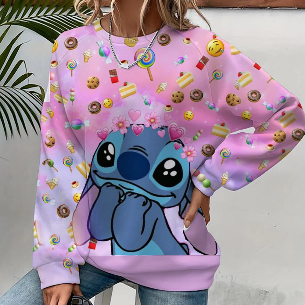 New fashionable long sleeved casual pullover for women, printed loose round neck top, Disney Stitch Christmas sweatshirt