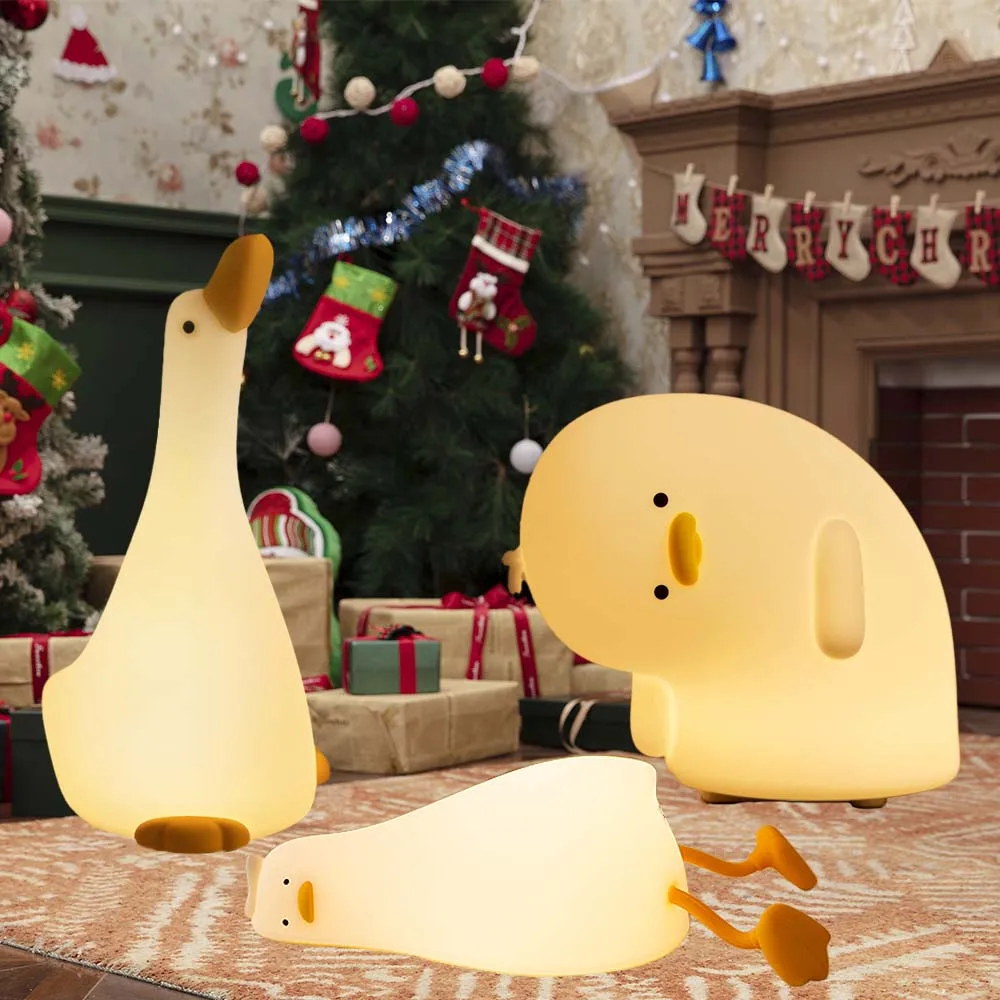 Lampka nocna LED w kształcie kreskówkowej kaczki, ładowana przez USB, idealna do sypialni, pokoju dziecięcego, na urodziny, prezent dla dziecka, urocza lampka nocna z silikonu.