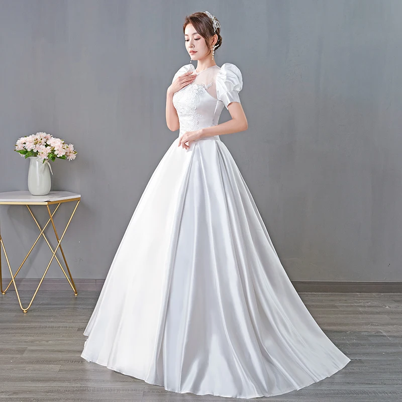 Abito da sposa Vestido De Noiva elegante manica a sbuffo lunghezza del pavimento abito da sposa Robe De Mariee abiti da sposa principessa in raso di moda