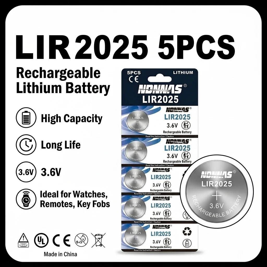 

3.6V LIR2025 Rechargeable Button Battery Replaces CR2025 For Car Key Remote Watch Camera Clock