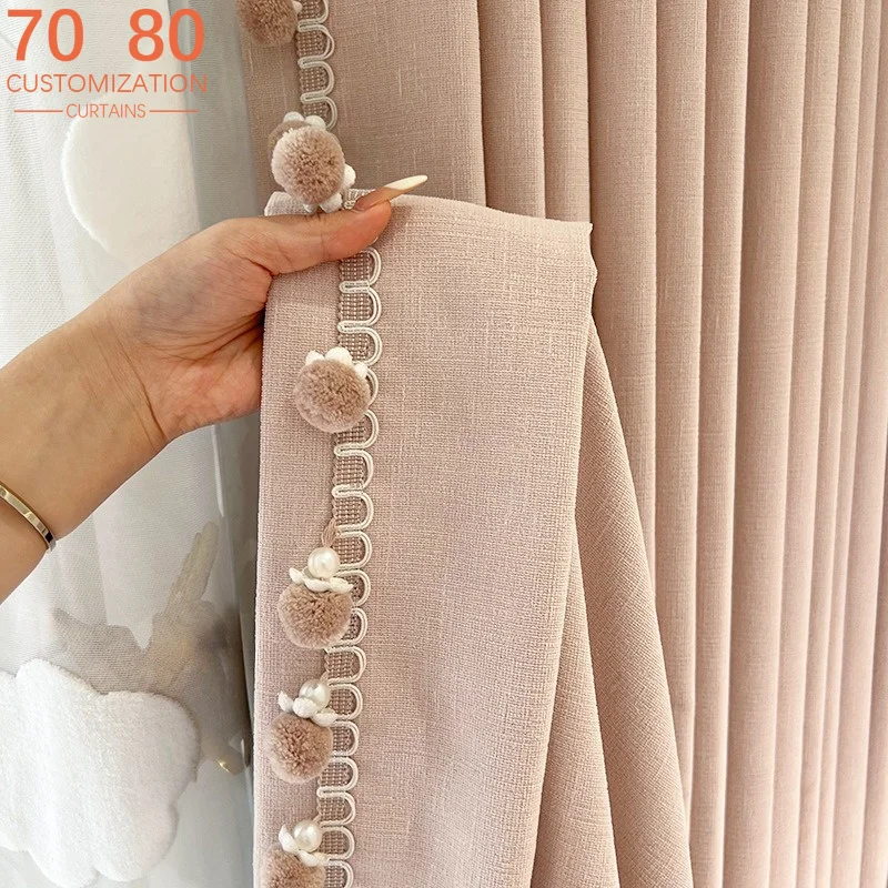 Grapefruit Pink Jacquard Chenille Thickened Curtains for Living Room Bedroom French Window Customized Finished Products