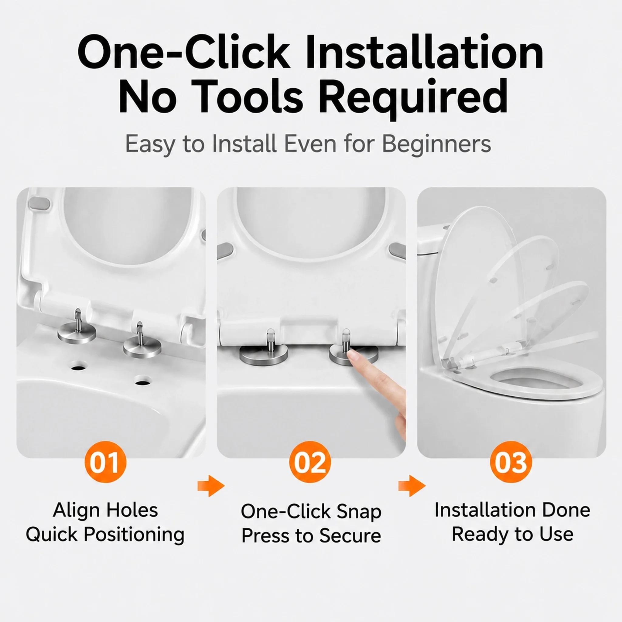 Slow Close Toilet Seat Cover, PP Material Anti-Yellowing Easy Clean V Shape Toilet Lid with Adjustable Hinges for Bathroom
