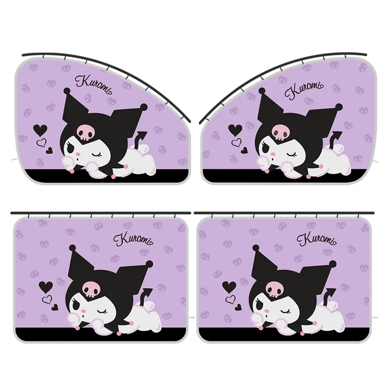 

Kawaii Sanrio Kuromi Car Curtains Cute Cartoon Track Type Curtains Sunscreen Scalable Car Mounted Curtains Car Accessories