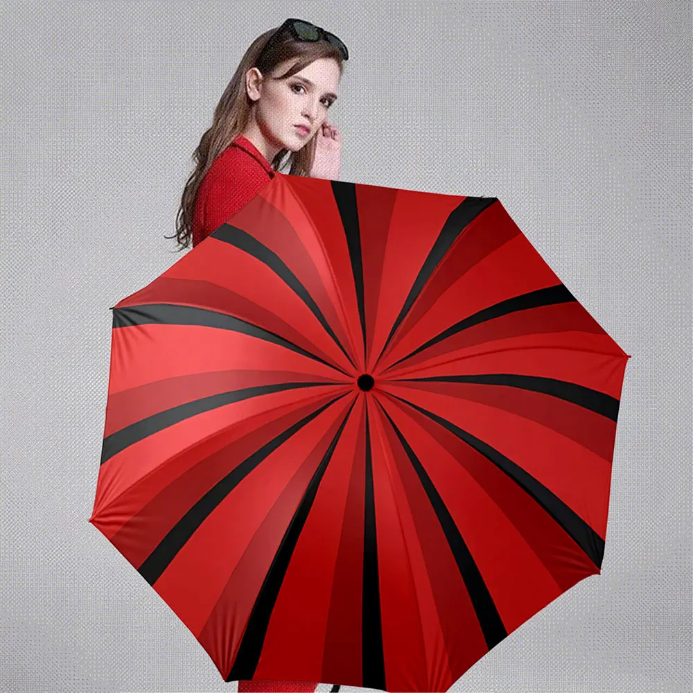 Red and Black Radial Stripes Decorative Umbrella Pattern Design ,Portable Folding Umbrella, Gift for Family Friends