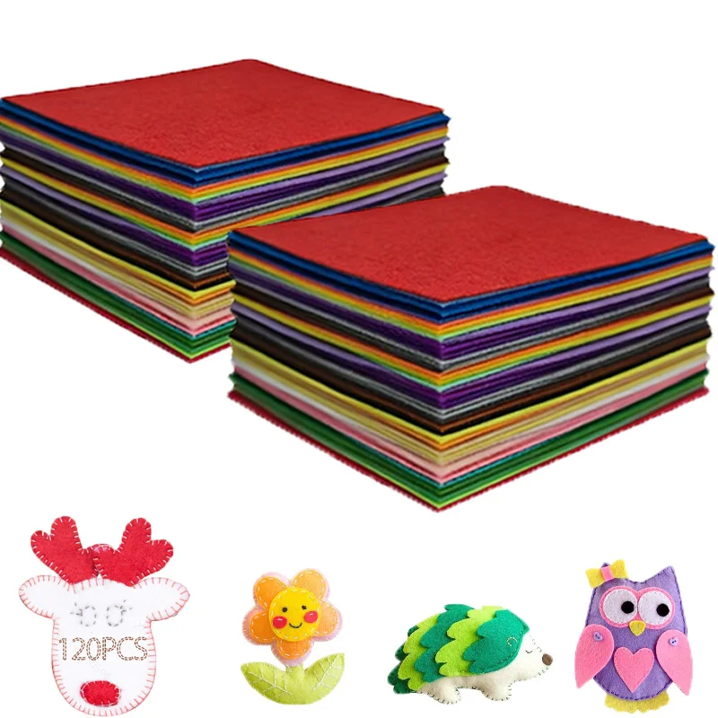 120Pcs Felt Fabric Pieces, Sewing Fabric, 4x4inch Square Shapes, 1mm Thick Medium-Hard Material, Suitable for DIY Sewing Projects and Decorations, Christmas, Easter, Thanksgiving, Greeting Cards