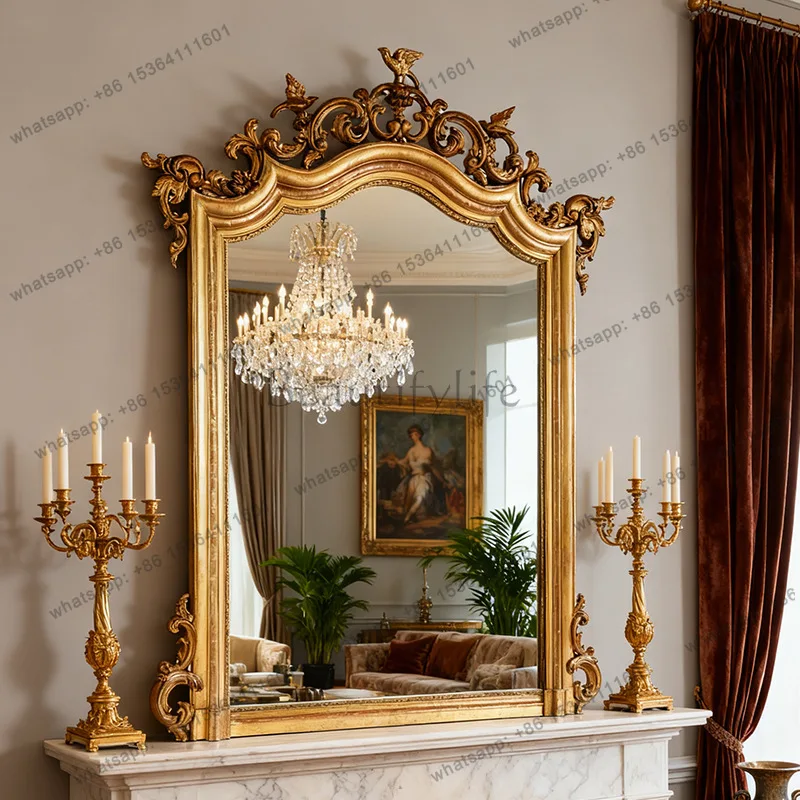 

yj9 Light luxury retro old carved mirror washstand wall hanging mirror