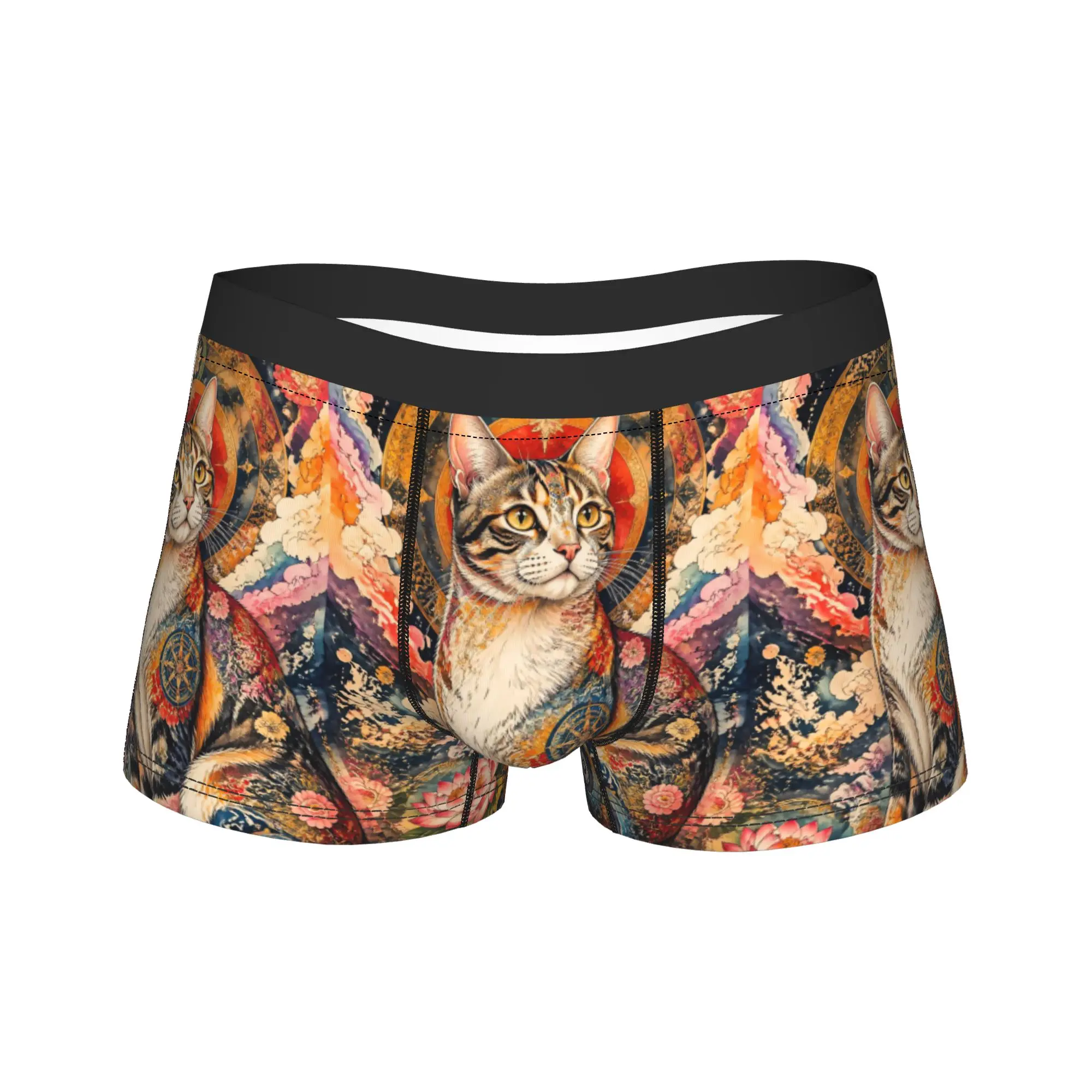 Folk Art Cat Portrait Underwear  Breathable Panties Printing Shorts Briefs For Men 3D Pouch Plus Size Trunk