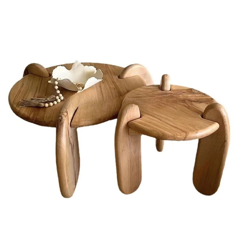 AANordic Retro Ins Style Solid Wood Round Coffee Table Household Medieval Living Room Tea Table, Log Variable Coffee Table