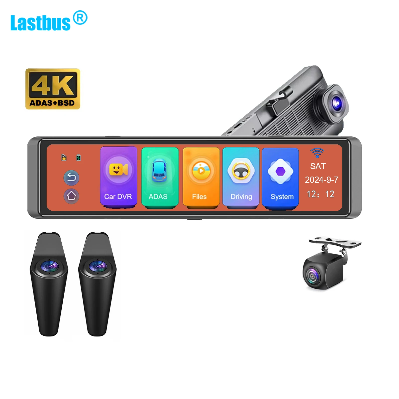 

Lastbus 12" 4K Front Dash Cam 1080P Sides Rear Cam 4ch Car DVR WiFi APP Video Recorder ADAS BSD Ai Detection Kit