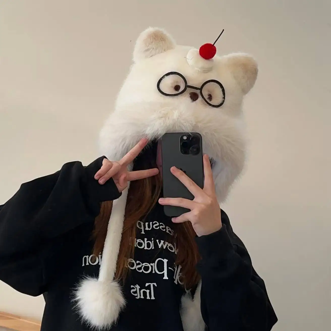New cartoon glasses kitten hedging hat autumn and winter students outdoor riding thickened warm and cold ear protection hat