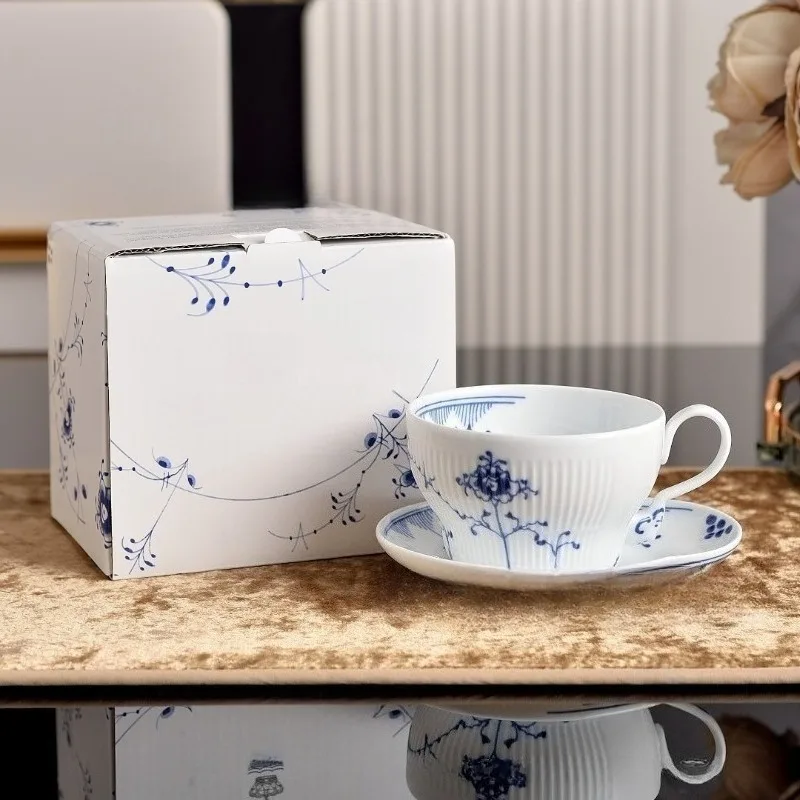 Nordic Royal Palm Floral Design Coffee Mug Tea Cup Saucer Set Porcelain Ceramic All Purpose Cup Teapot For Holiday Gift