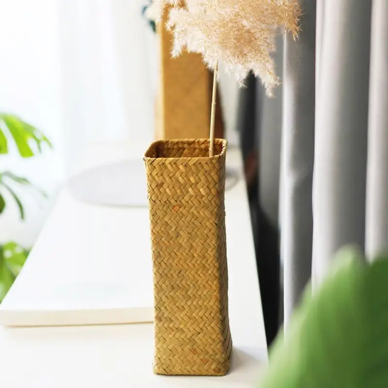 ⑧ Handmade Woven Flower Vase Creative Flower Basket Weaving Room Flower Arranger Gypsophila Dried Flower Pot Home Decoration