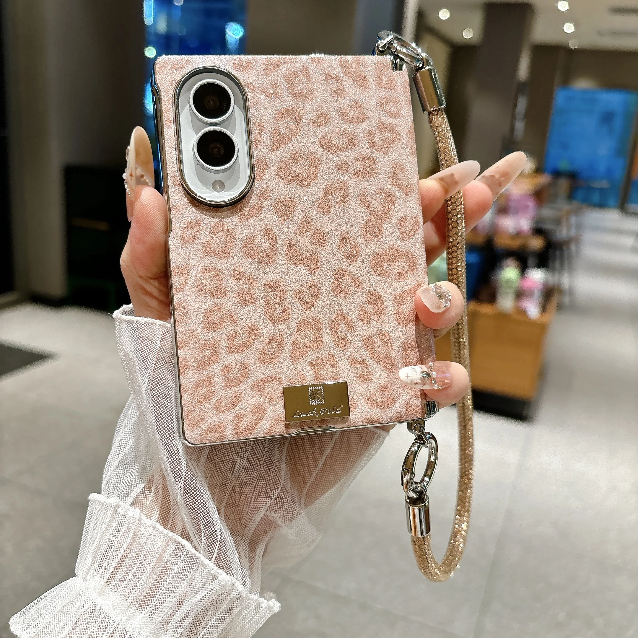 Fashion Leopard Print Leather Phone Case for Samsung Galaxy Z Fold8 Fold8 Wide Shockproof Hinge Protection‌ Strap Slim fit Cover