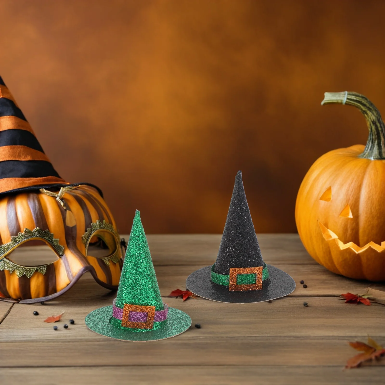 24 قطعة من زينة حفلات الهالوين، قبعة ساحرة صغيرة لامعة، أغطية كب كيك، ملحقات الحرف اليدوية لأعياد الميلاد