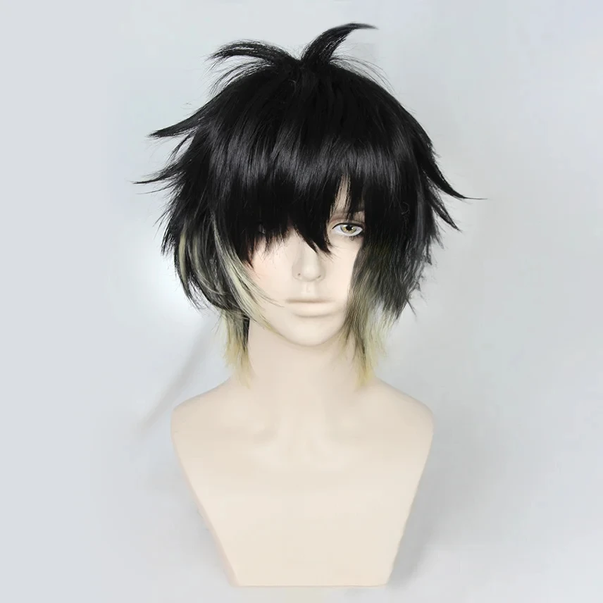 أنيمي تووا شعر مستعار تأثيري الكبار للجنسين قصيرة أسود أصفر مقاومة للحرارة الاصطناعية خصلات الشعر المستعار هالوين زي حفلة الملحقات