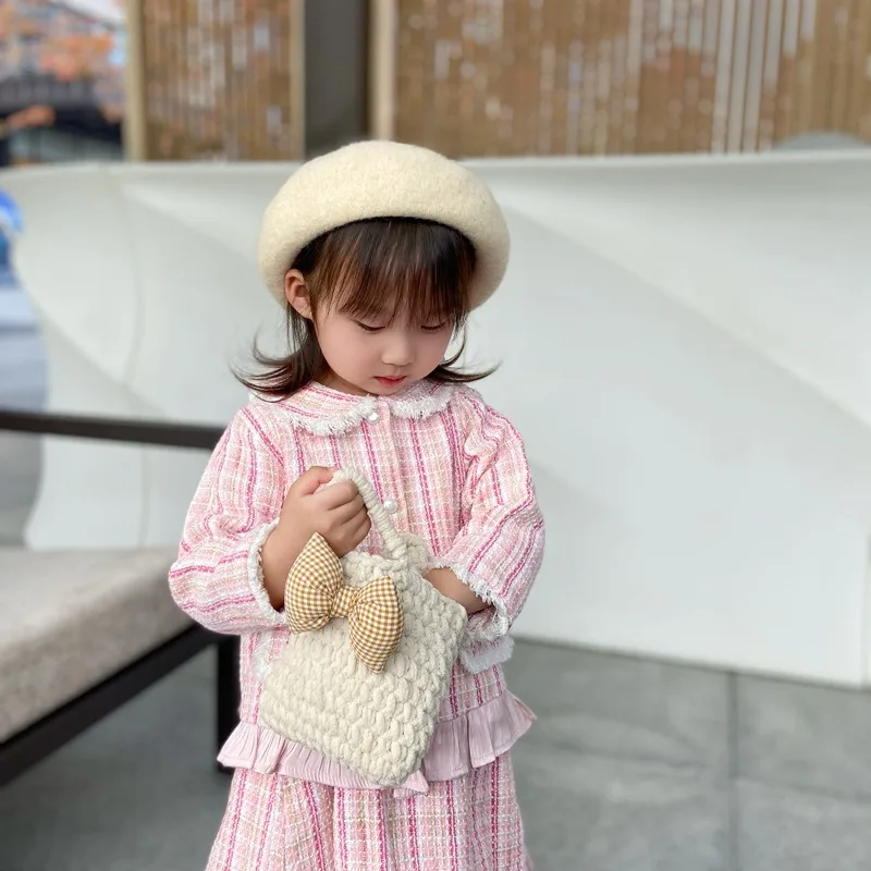 Bolso de mano de punto hecho a mano para niños, ropa de princesa Harajuku para niños, bolso a juego, fotografía informal, tendencia clásica, combina con todo