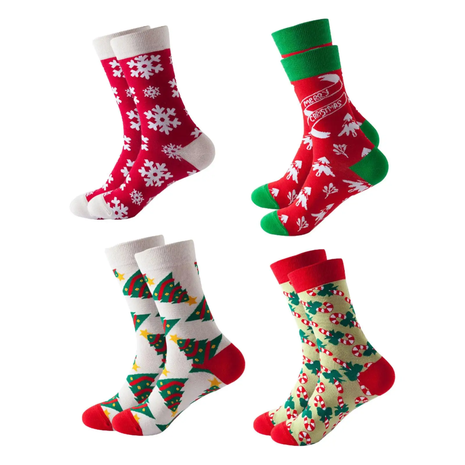 4 Pairs Women Men Christmas Socks Unisex Calf Socks for Festival Hiking Work