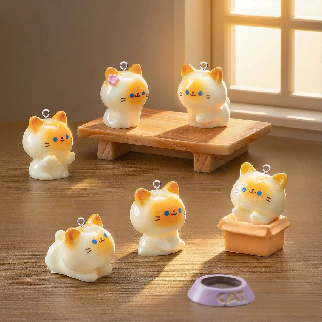 6Pcs Handmade Kawaii Cat Animal Resin Pendants New Flatback Charms Handcraft Ornaments For DIY Earrings Jewelry Making