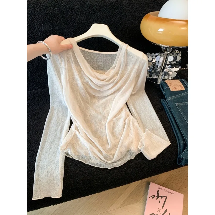 

Retro Lace Splice Long Sleeve T-Shirt Women Summer Lazy Casual Waist Cinched Knitted Top Inner Wear Casual Style Citywalk