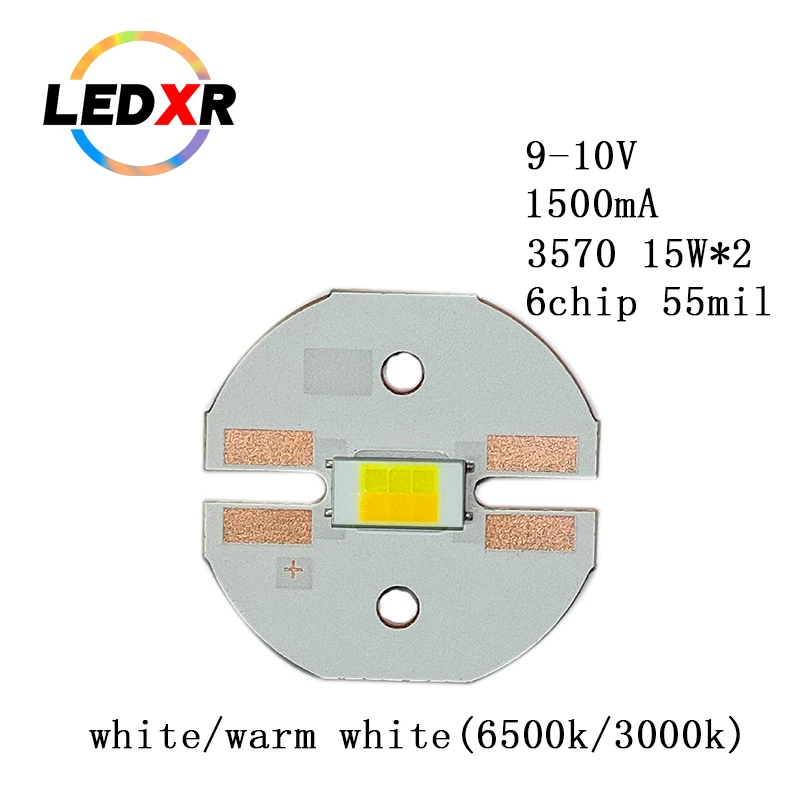 LED car light 3570 two-color 30W high-power LED lamp beads LED 3000/6500K white warm white flashlight bright 6-core 55mil