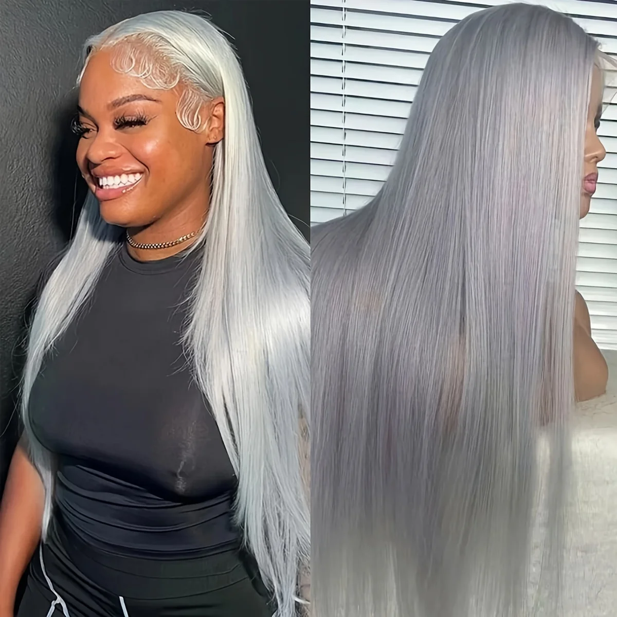 

13x4 Grey Straight Lace Front Wig 180% Frontal Lace Human Hair Wigs Transparent Lace Front Human Hair Wigs For Daily Wear Party