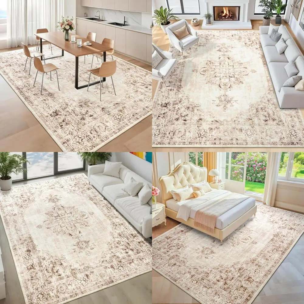 

5x7 Washable Area Rugs for Living & Dining Rooms, Vintage Style, Non-Slip Low Pile, Suitable for Kitchen, Nursery, and Office, B