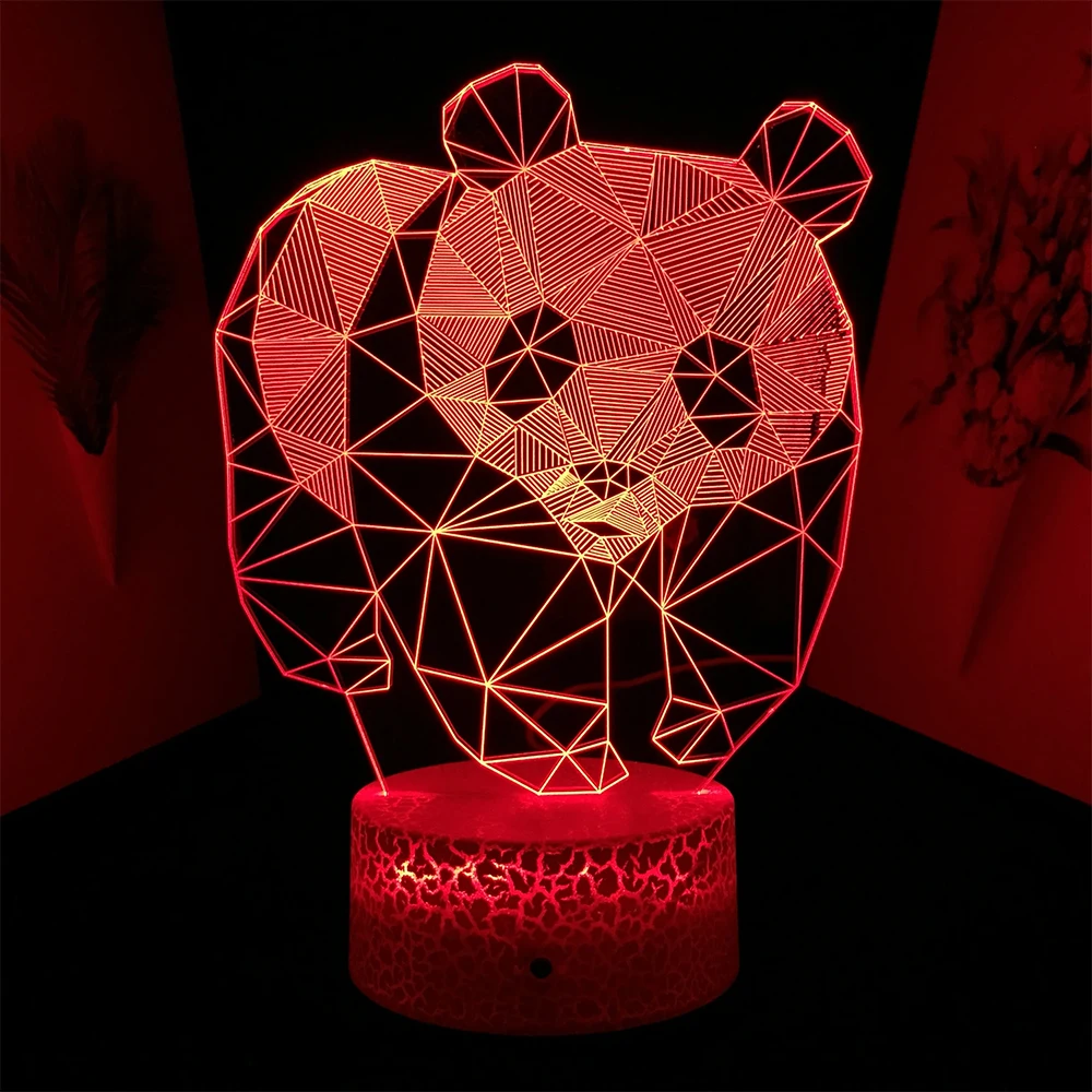 3D panda levou novidade luz, alimentado por bateria, operado por usb, lâmpada da noite, interior, decoração bonito, quarto, abajur, criativo, 16 cores