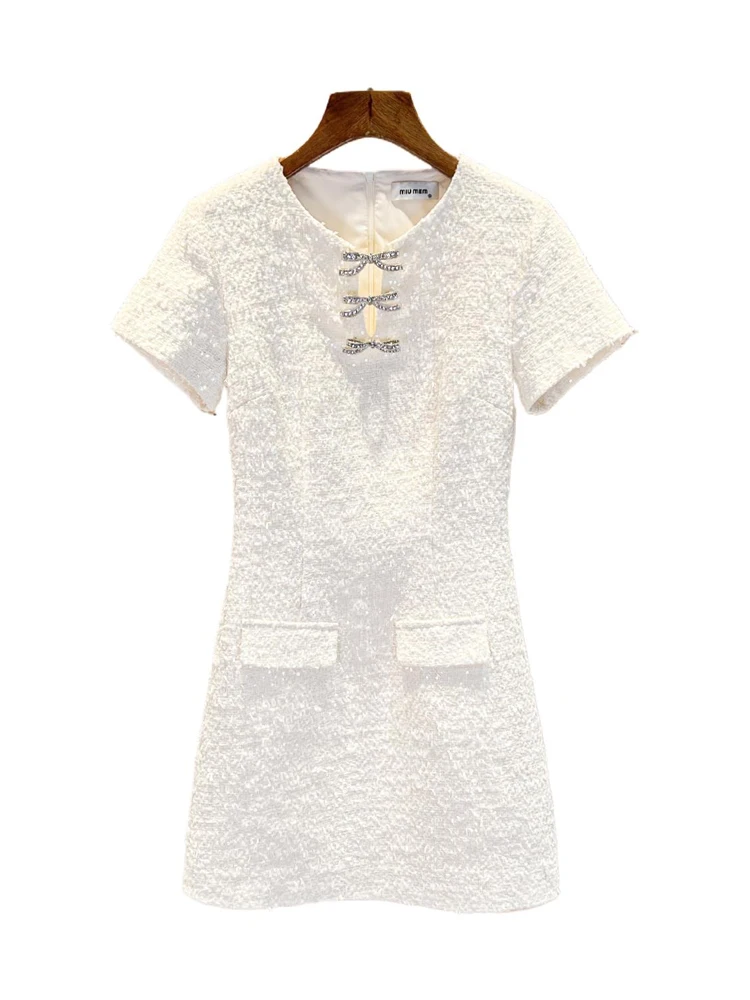 

SP Home South Oil High End Women's Summer Small Fraance Wind Embellied Knot Waist Cinching Dr