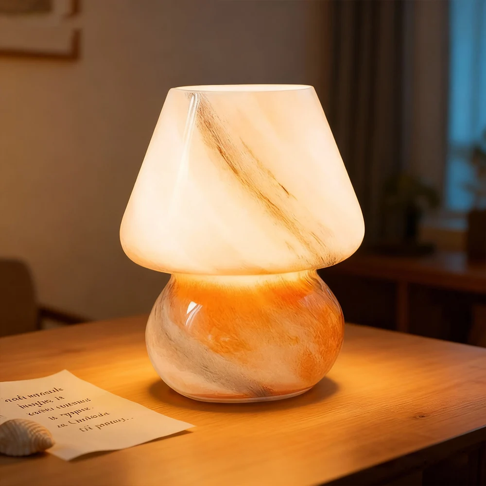 Nordic Glass Table Lamp Mushroom Desk Light For Study Bedroom Living Room Hotel Indoor LED Desk Lighting Room Decoration Fixture