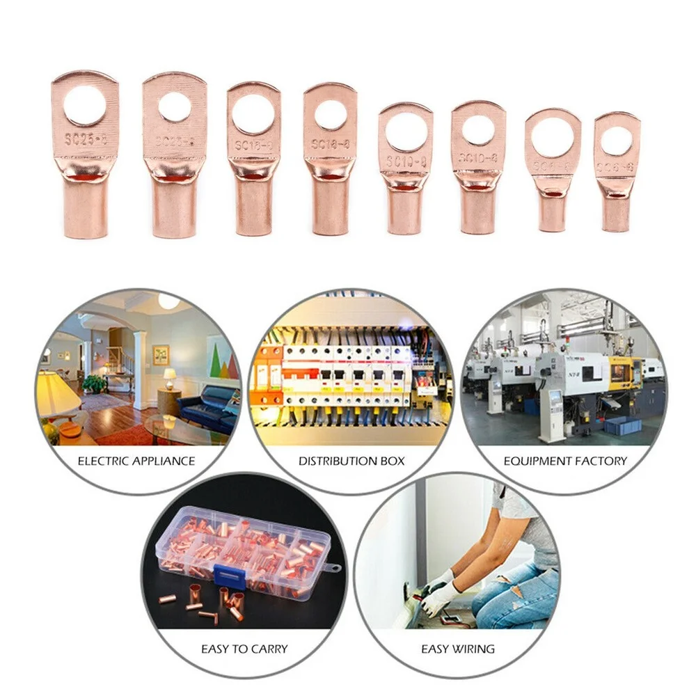 10/25/50/100pcs SC Type Wire Nose Terminal Copper Lug Ring Wire Connectors Bare Cable Electric Crimp Terminal SC6 SC10 SC16 SC25