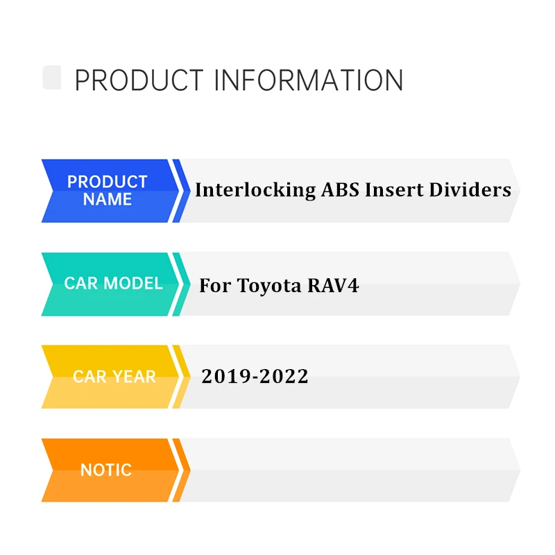 RAV4 Interlocking ABS Insert Dividers For Toyota RAV4 XA50 2019 2020 2021 2022 2023 Armrest Storage Organizer Insert Dividers