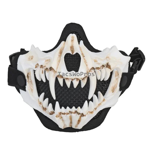 Imagen 2 del producto Máscaras tácticas de malla de acero para Paintball CS Wargame, accesorios de Halloween, máscara de calavera de doble capa, media máscara de caza Airsoft