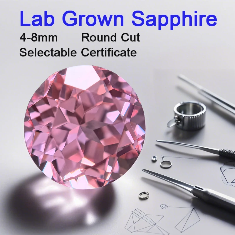 Lab Grown Sapphire Loose Stone Round Shape Sunrise Pink Color 4-8mm Charms Beads for Jewelry Making Selectable Certificate