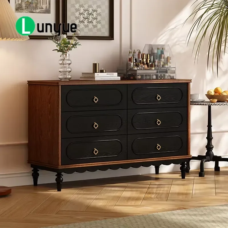 Modern Farmhouse 5 Drawer Cabinet Gold Handle Silent Slides Living Room Storage Furniture Sturdy Wood Organizer Home Decor