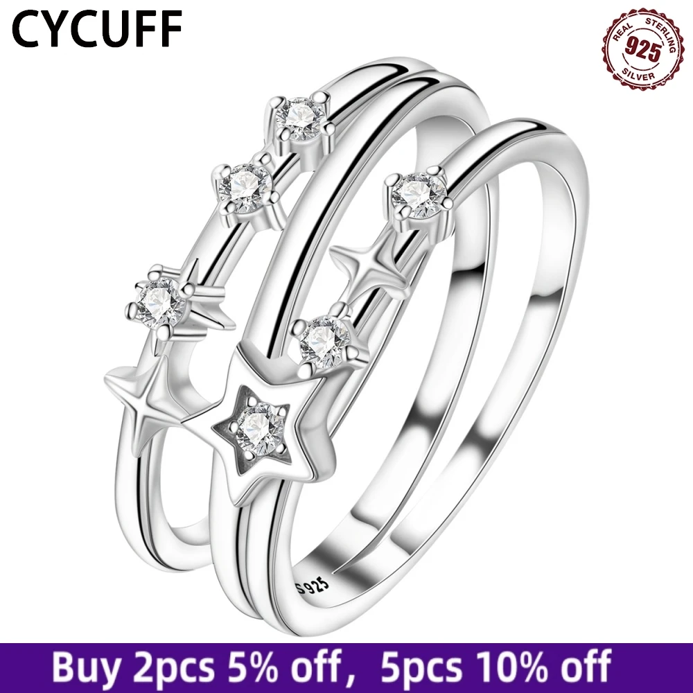 

CYCUFF 925 Silver Rings For Women Shining Zircon Starry Closed Ring Wedding Jewelry Romantic Valentine's Day Ring Accessory Gift