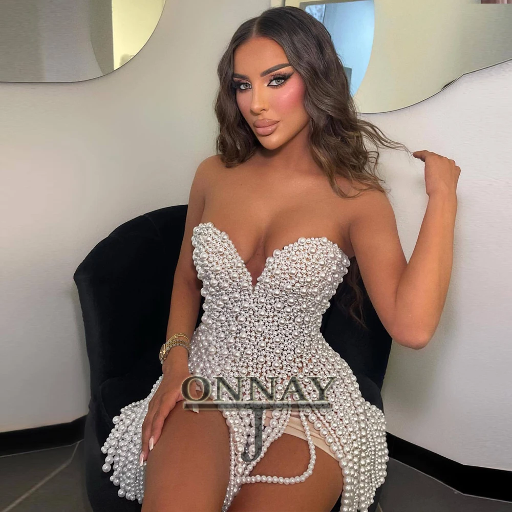 Maßgeschneiderte luxuriöse Perlen, figurbetonte Heimkehrkleider kurz für Frauen, Saudi-Arabien, Quaste, Mini-Abschlussball, Vestidos de Gala Plus