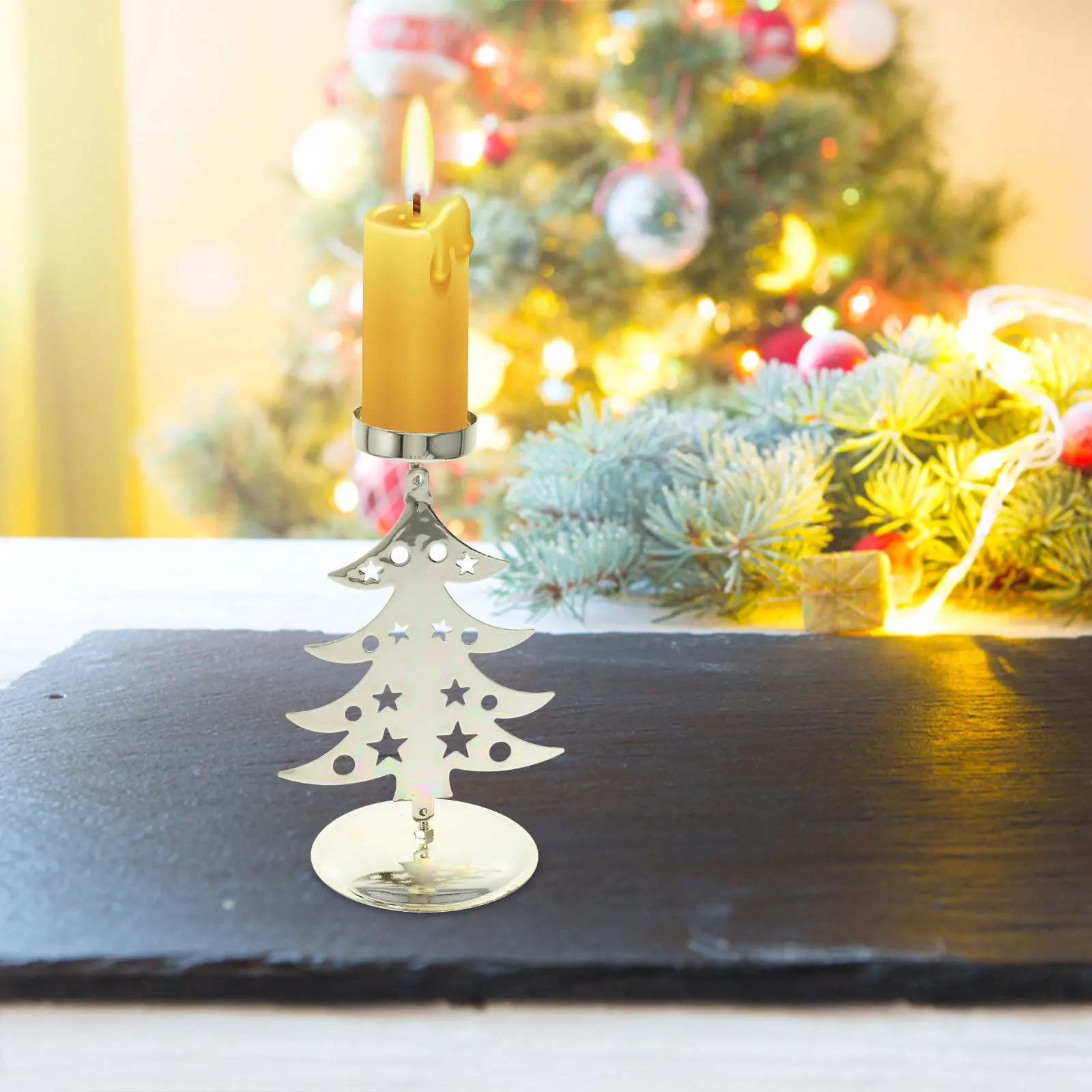 

Iron Holder Christmas Tree Shaped Metal Tealight Stand for Table Centerpiece Decor Holiday Home Xmas Decoration Desktop