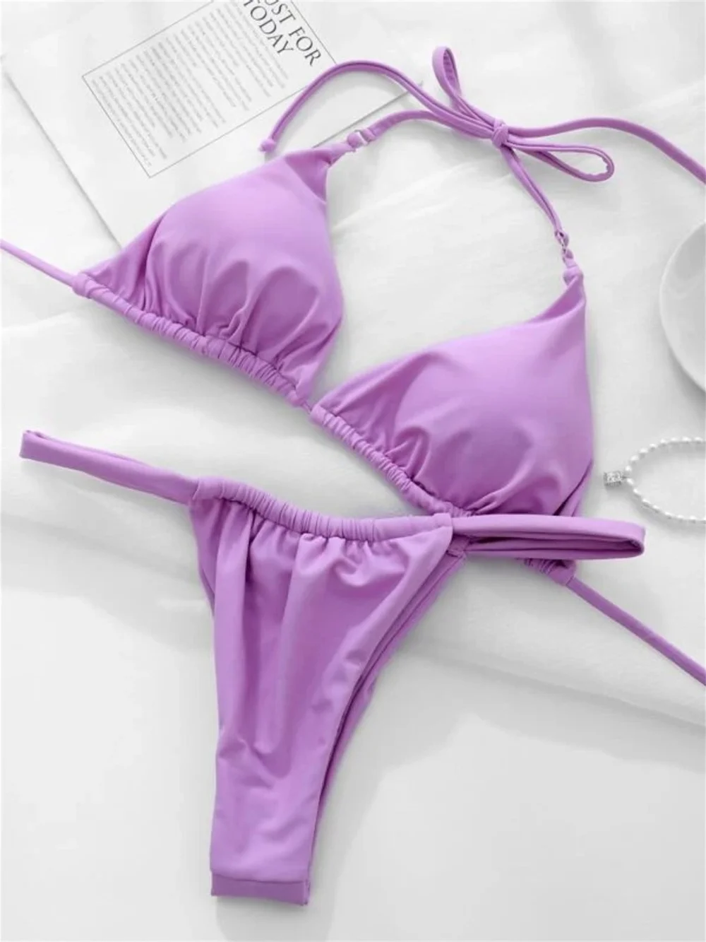 

Sexy Purple Bikini Triangle String Backless Swimsuit Push Up Vacation Swimwears Women Beach Outfit Bathing Suit Bikinis De Mujer