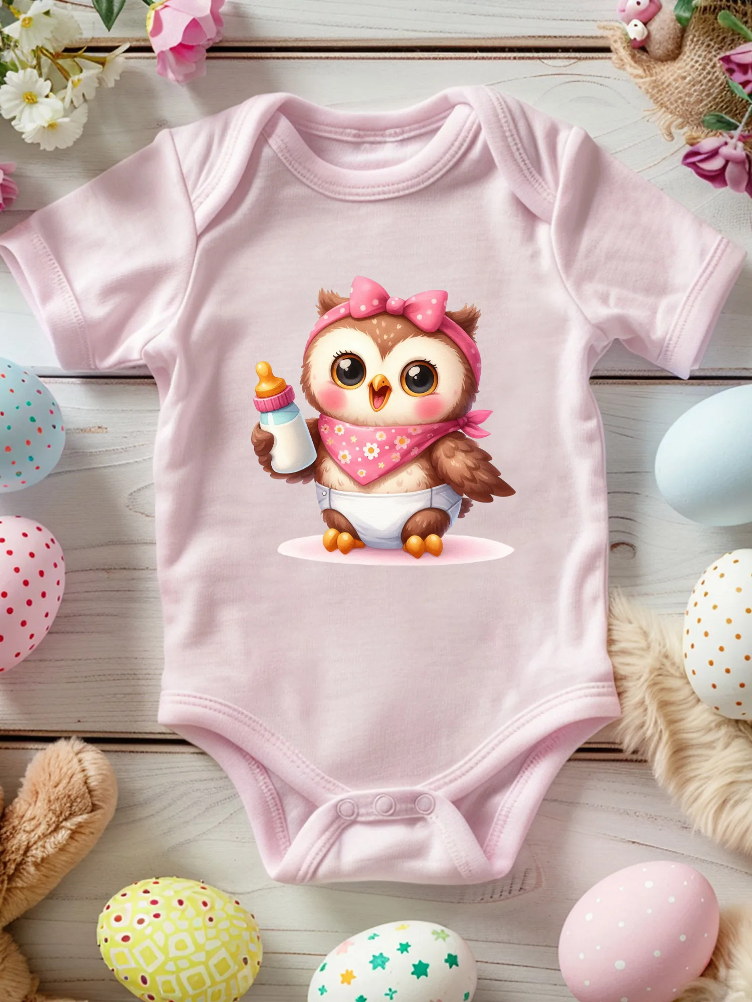 

Sweet Owl In Diaper Unisex Baby Crawling Suit, 100% Cotton Soft Onesie, All-Season Wear Pink Bodysuit 190GSM