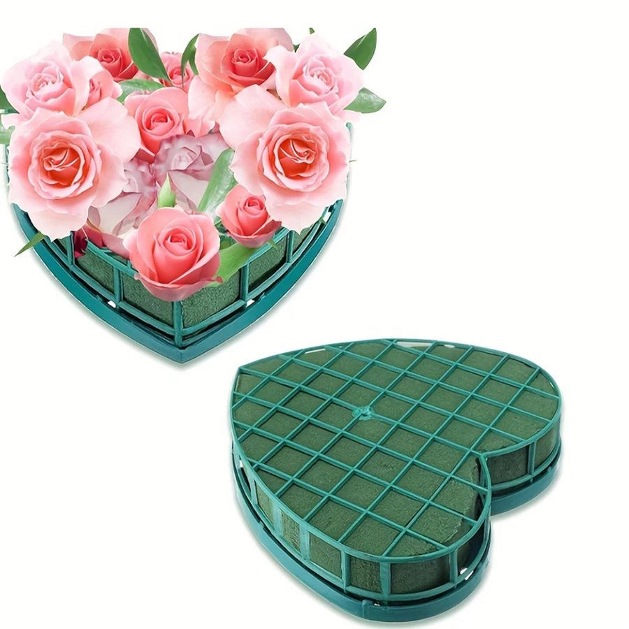 1pcs Large Floral Foam Blocks Heart Shaped Floral Bricks with Suction Cup Tray Green Florist Sponge Flower Mud for Wedding Party