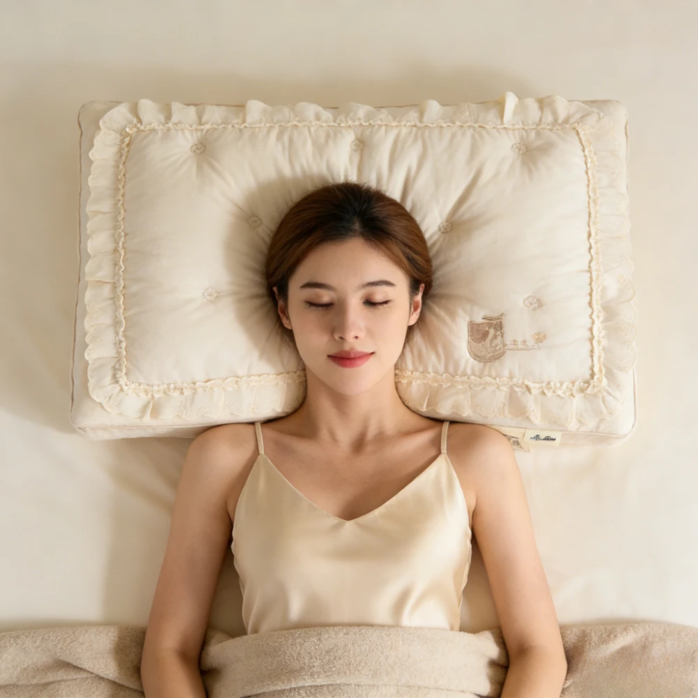 Two-piece Double-layer Detachable Lace Cotton-linen-silk Pillow - Soft Detachable Silk-cotton-linen Pillow, Home Bedding Items