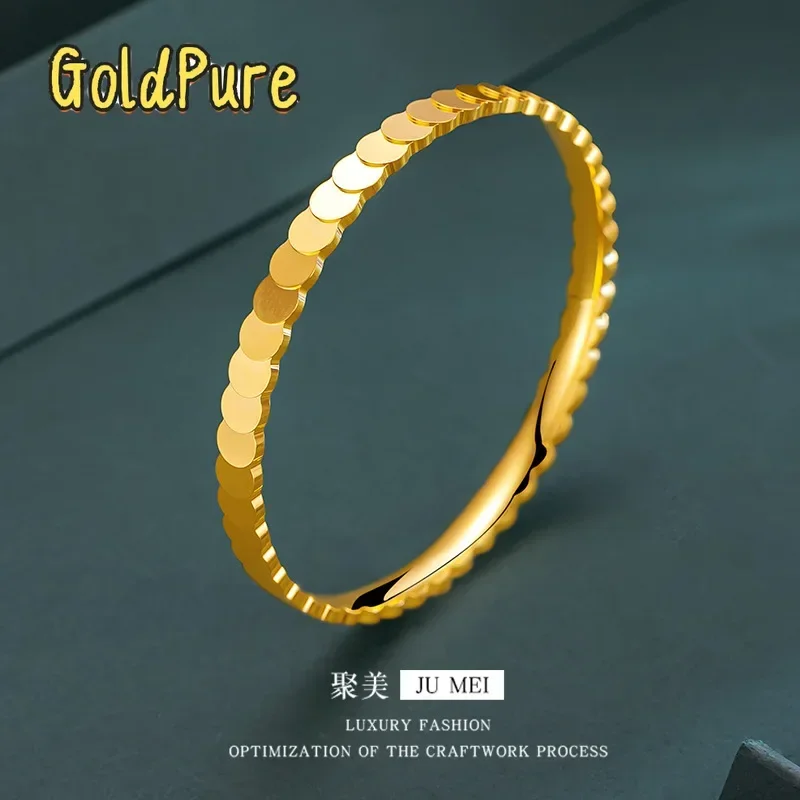 Goldpure Luxury 24K 9999 Pure Gold real gold Fish Scale Flash Women's Bracelet Long Scale Ring Bracelet