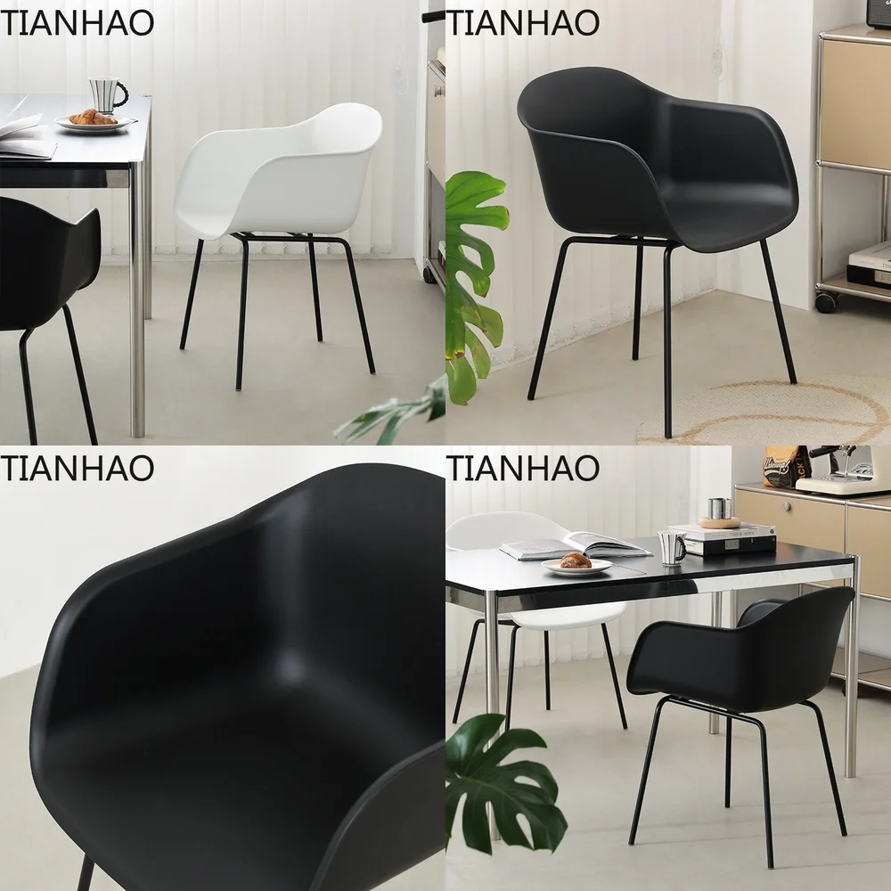 Nordic Minimalist Designer Plastic Dining Chair for Sales Office Meeting Area Cafe with Backrest and Armrest