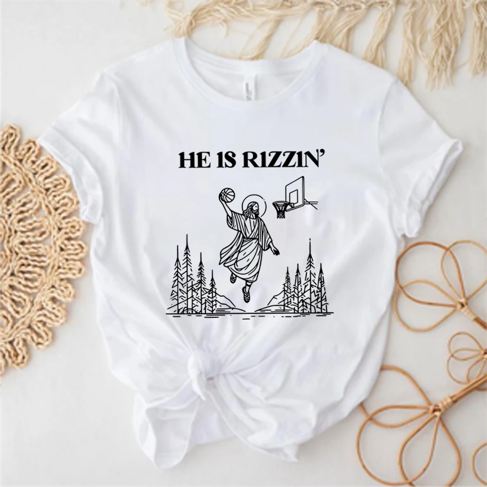 Camiseta Vintage de Jesús jugando baloncesto, camiseta divertida de Pascua, camiseta Retro Y2K de fe cristiana, camisetas cristianas Unisex