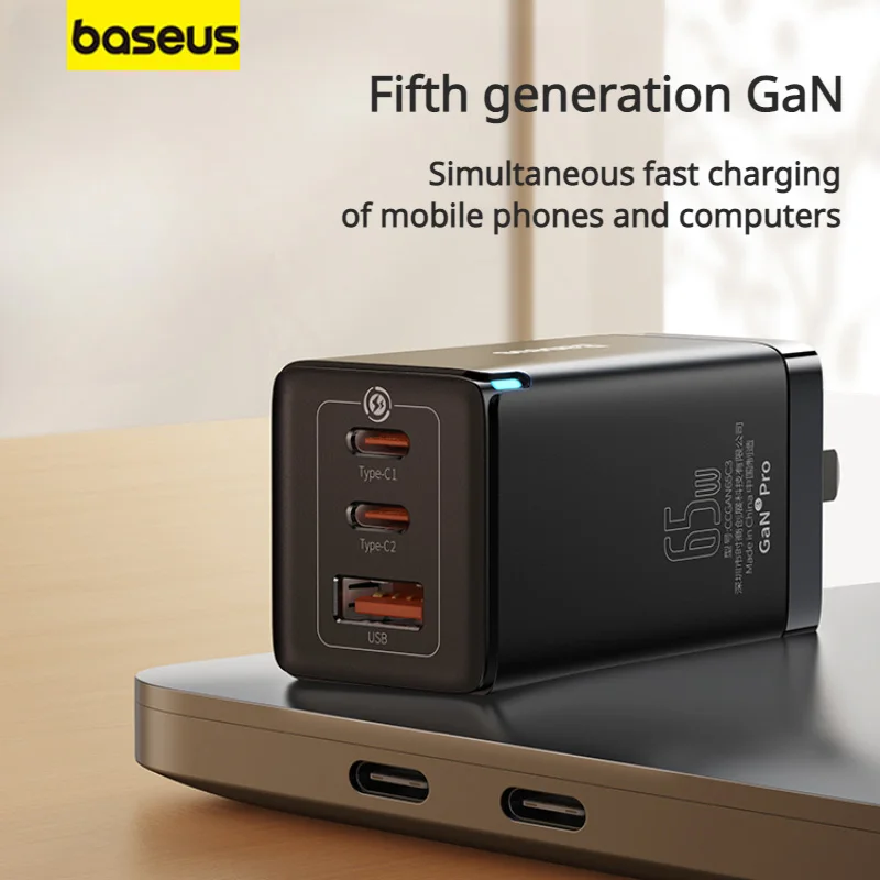 Baseus 65W GaN Charger Quick Charge 4.0 Type C PD USB Chargers Typec Plug Portable For Laptop Xiaomi HUAWEI iPad iPhone 14 13