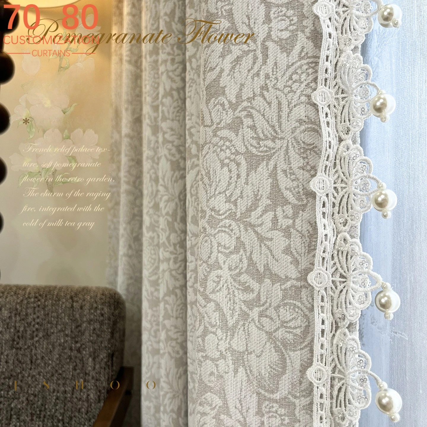 Französische Retro-Relief-Jacquard-Chenille Verdickte Vorhänge für Wohnzimmer Schlafzimmer Französisches Fenster Balkon Maßgefertigte Gardinen