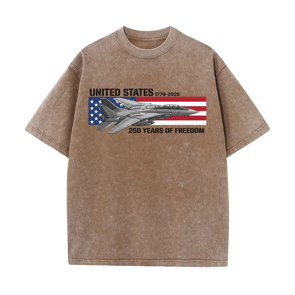 United States 250th Anniversary 1776-2026 F-14 Tomcat Printing Adult Heavyweight T-Shirt Vintage Style Tees For Men T Shirt