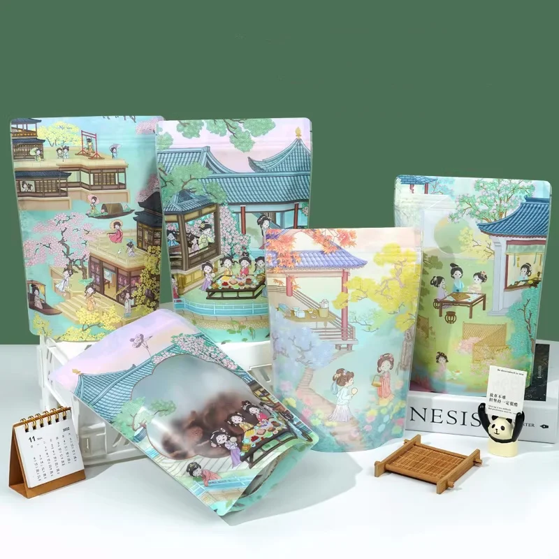 100PCS Aluminum Foil Stand-up Ziplock Window Bag DIY Logo Cocoa Drip Coffee Beans Beaf Snack Sugar Spice Tea Storage Pouches